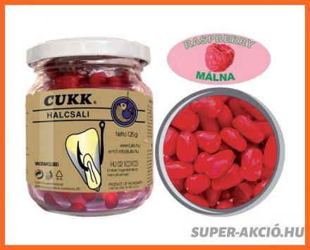 Cukk málnás csemege kukorica üvegben, színe piros.