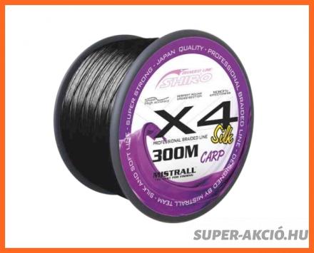 Mistrall Shiro Black Carp X4 Fonott Zsinór Fekete 300m 0.23mm 23.6Kg