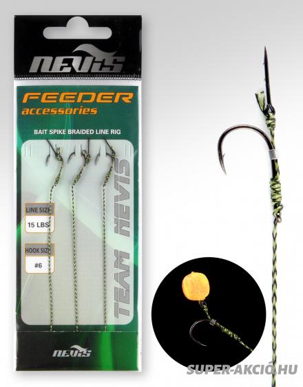 Nevis Feeder Előke Tüskével Fonott Zsinóron 6-os 3db, Előkötött Horog 2